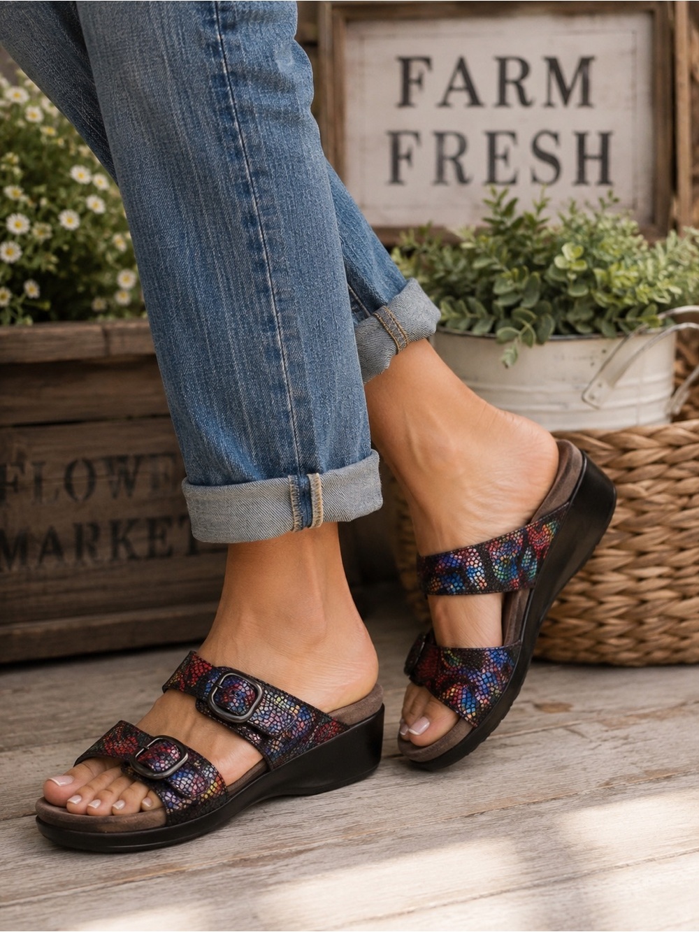 Dansko Sophie Floral Mosaic Leather Wedge Sandals EU 40 US 9.5–10